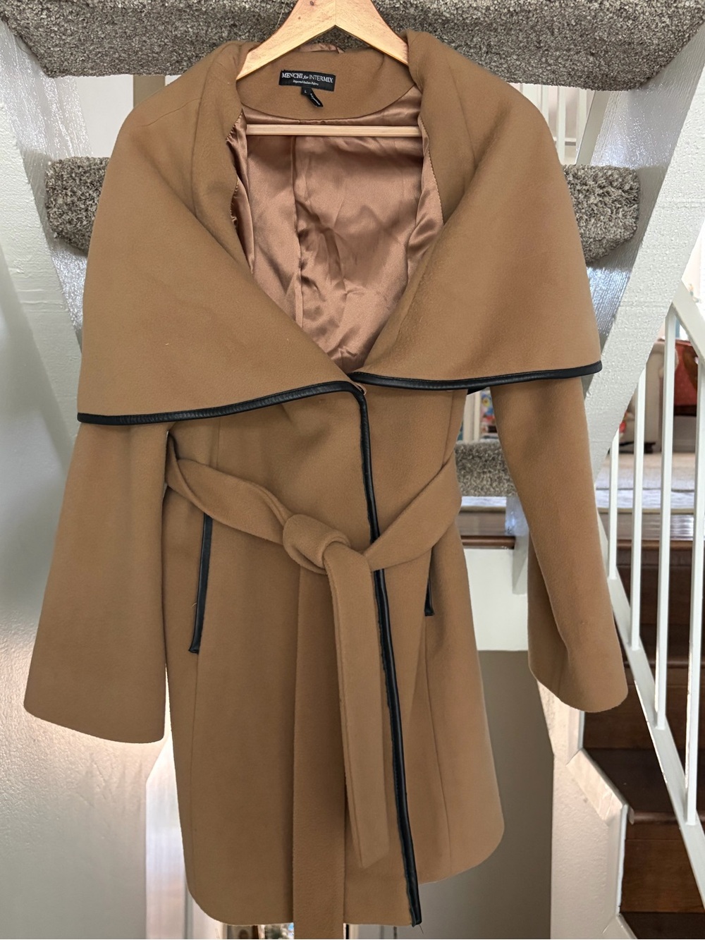 Menchi for Intermix midi camel wool cashmere blend with black trim. Very soft.